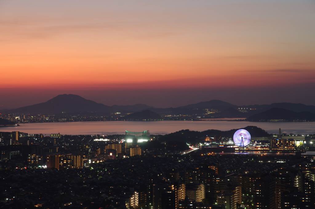 福岡タワーからの夕日、夜景(2022年10月3日)